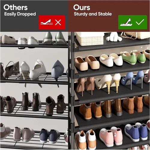 Miniatura 5 de Mavivegue Zapatero de 6 niveles para 25-30 pares de zapatos, zapatero de metal con gancho y bolsillo lateral para armario, entrada, pasillo