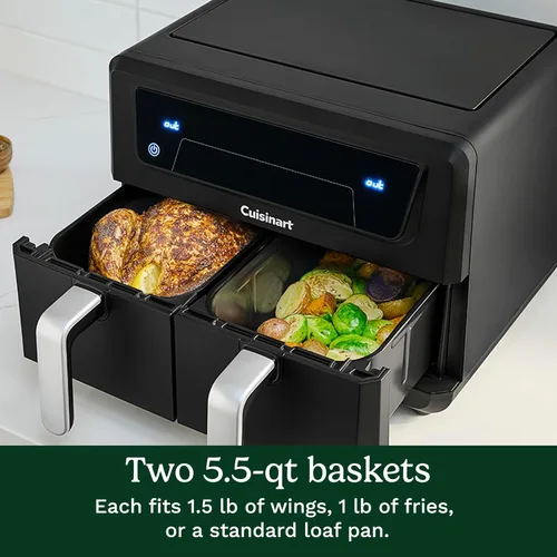 Miniatura 2 de Cuisinart Freidora de aire de 2 cestas, 2-4.25 QT, total 8.5 QT, 4 funciones: freír al aire, asar, hornear y mantener caliente, características Sync