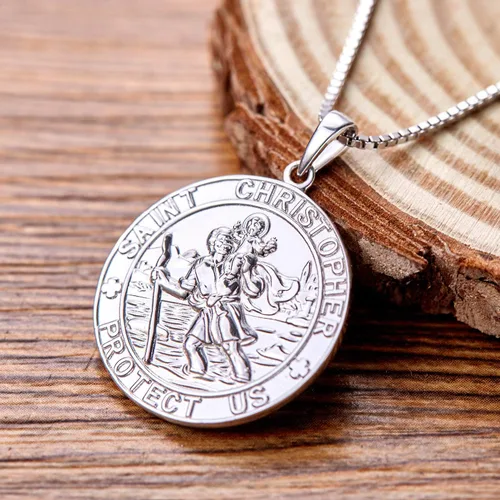 Miniatura 3 de YL Collar de San Cristóbal de plata de ley 925 grabado personalizado medallón protector religioso antiguo colgante de talismán medallaencajadoocket