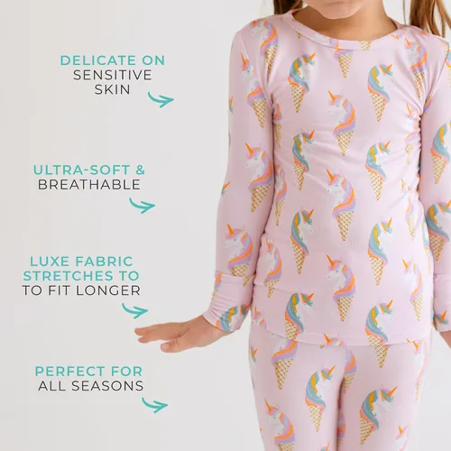 Miniatura 43 de Posh Peanut Pijamas para niñas, suaves, de viscosa de bambú para niños, pijamas a juego de manga larga para niñas