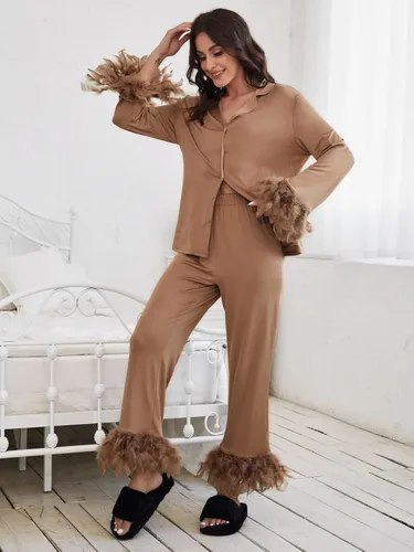 Miniatura 3 de WDIRARA Conjunto de pijama de 2 piezas con botones de manga larga y pantalones para mujer