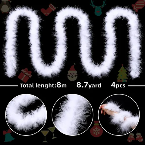 Miniatura 2 de Cindeer Boas de plumas blancas de marabú, plumas naturales, guirnalda de plumas para manualidades, boa fina y esponjosa para decoración de fiestas