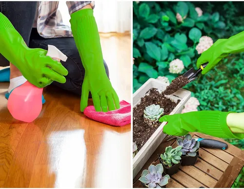 Miniatura 6 de Vgo - 1 par de guantes para lavar platos, guantes reutilizables para el hogar, guantes de cocina, manga larga, látex grueso, limpieza, lavado