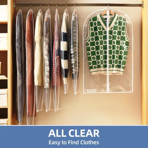 Miniatura 3 de Bolsas de ropa transparentes de 40" para colgar ropa, 12 paquetes de bolsas de traje para almacenamiento de clóset, bolsas de traje impermeables
