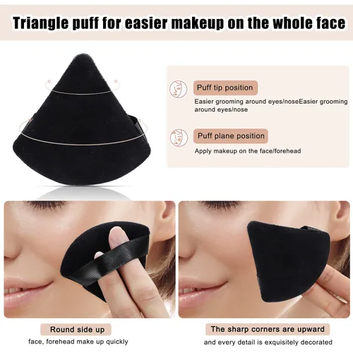 Miniatura 4 de 8 piezas de puff de polvo de algodón para la cara, JASSINS triángulo súper suave para maquillaje húmedo y seco, para corrector/polvo suelto/polvo