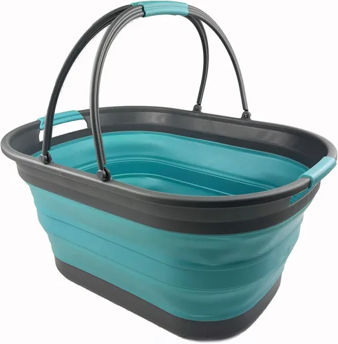 Miniatura 12 de SAMMART Cesta plegable de plástico para la ropa sucia de 38 litros (10 galones), contenedor de almacenamiento plegable, tina de lavado portátil