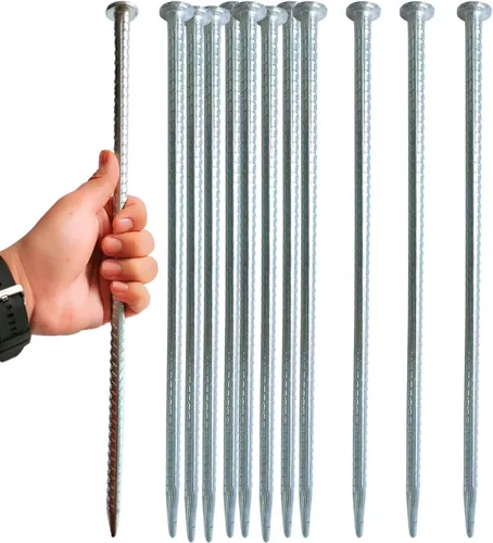 Miniatura 7 de Estacas de metal de 16 pulgadas para asfalto de 1/2 pulgada de diámetro, 6 estacas de tierra resistentes para golpes de velocidad, soporte de barra