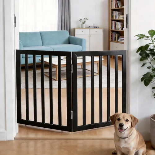 Miniatura 34 de Puerta para perros para interiores, valla independiente para perros, para la casa, puertas, pasillos o escaleras, puerta para mascotas plegable