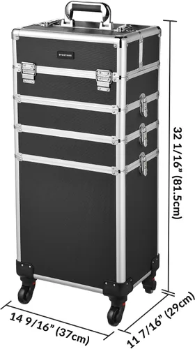 Miniatura 6 de BYOOTIQUE - Estuche de maquillaje clásico negro 4 en 1 con cerradura cosmética para artista de maquillaje, estuche de tren de viaje