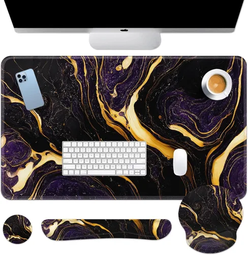 Miniatura 13 de Britimes Juego de alfombrillas de mouse para teclado de hoja de palma bohemia, 4 en 1, reposamuñecas para teclado, reposamuñecas para mouse, juego