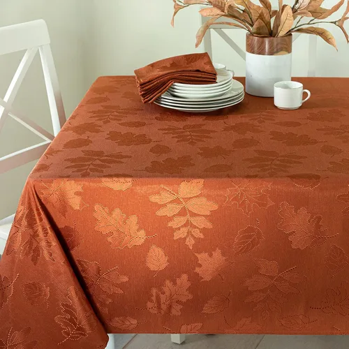 Benson Mills - Mantel de tela de damasco Harvest Legacy para otoño, temporada de cosecha y Acción de Gracias (color teja, 60 x 140 pulgadas, Óxido