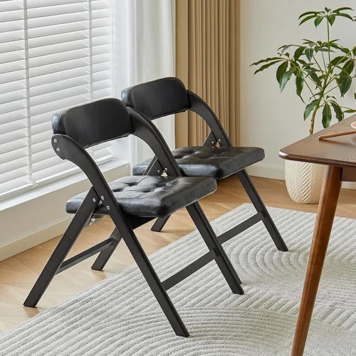 Juego de 2 sillas plegables de madera, sillas plegables modernas con asientos acolchados, sillas de comedor plegables, silla plegable acolchada para