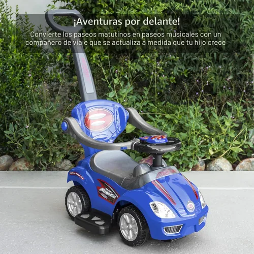 Miniatura 6 de Best Choice Products Carro de empuje y pedal 3 en 1 para niños, carro de juguete para niños pequeños con mango, bocina y música - Azul