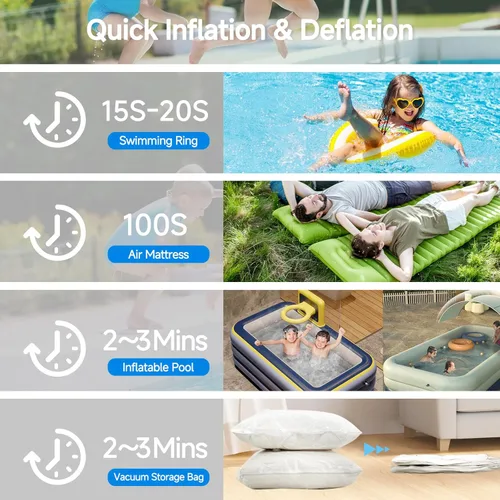 Miniatura 8 de Mini bomba de aire eléctrica portátil para inflables, luz de campamento (SOS), 5 boquillas universales, clip de mosquetón, recargable de 1200 mAh