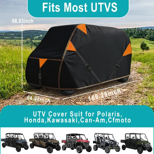 Miniatura 7 de QYMOTO Funda para UTV 900D de 4 a 6 plazas, almacenamiento al aire libre, a prueba de agua, con 3 correas ajustables a prueba de viento para Can Am