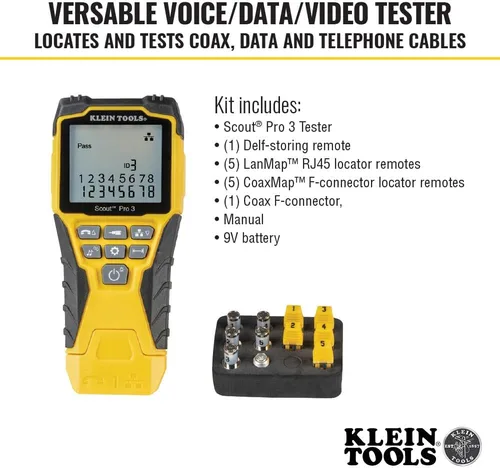 Miniatura 9 de Klein Tools Kit de probador de cables VDV501-851 y crimpadora modular de trinquete VDV226-110, pelacables, cortador de cables, para conectores