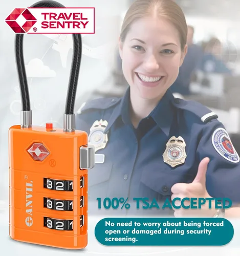 Miniatura 8 de ANVIL Cerraduras de equipaje aprobadas por la TSA - Cerraduras de viaje combinadas TSA008 de alta seguridad con indicador de inspección para maletas