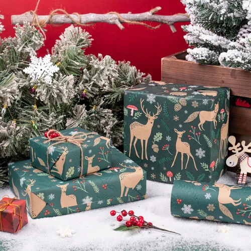 Miniatura 3 de RUSPEPA - Papel de envolver de Navidad, rollo jumbo de papel kraft - diseño de animales navideños para envolver regalos de fiestas - 30 pulgadas x