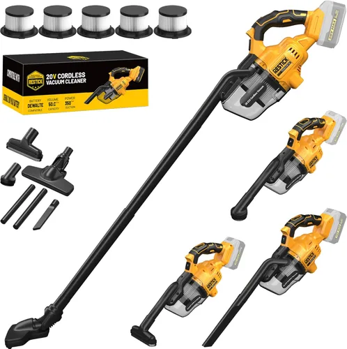 Aspiradora inalámbrica compatible con batería Dewalt de 20 V (sin batería), 50 kPa 125 AW de succión fuerte | 5 filtros HEPA | Boquilla 4 en 1 |