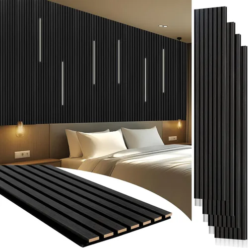 Miniatura 15 de Yuzzy Paneles de madera para pared y techo, paneles acústicos de listones de madera de 108 x 11 pulgadas, 2 unidades, paneles de pared modernos que