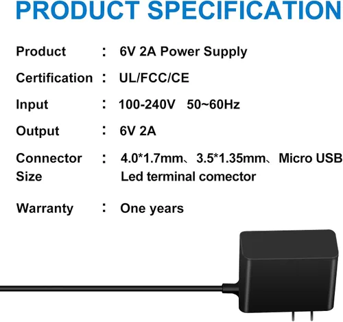 Miniatura 6 de Adaptador de fuente de alimentación UL DC 6V 2A Adaptador de alimentación 6Volt Cargador DC en 6V Cable de alimentación 100mA 300mA 400mA 500mA