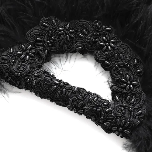 Miniatura 5 de BABEYOND Abanico de plumas de marabú de los años 20, ventilador de mano vintage, ramo de plumas de novia, abanico de damas de honor para boda (negro)