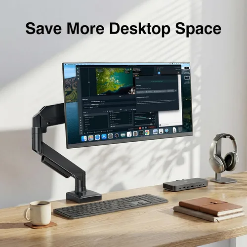 Miniatura 8 de Single Monitor Arm, Monitor Mount for 17-32 inch Screens Gas Spring Adjustable Monitor Stand, Vesa Mount with Clamp and Grommet Aluminum Base - Fits