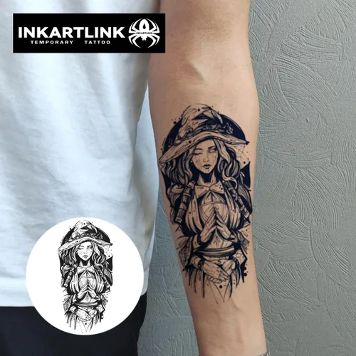 Miniatura 2 de INKARTLINK Tattoo Tech, 2 hojas de tatuaje semipermanente mediano, tatuajes temporales de diseño artístico para adultos, dura 1-2 semanas