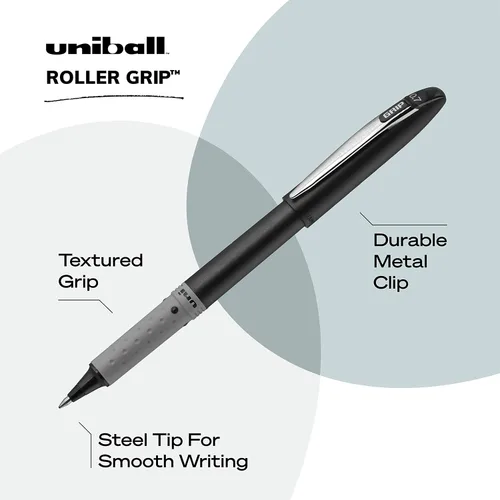 Miniatura 9 de Uniball Roller Grip - Bolígrafos de 12 unidades, agarre extra grande, bolígrafos azules de punta mediana de 0.028 in, bolígrafos japoneses