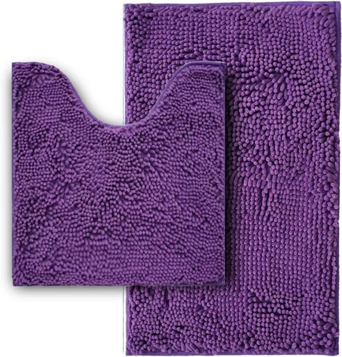 Miniatura 40 de Juego de alfombras de baño de 2 piezas, súper absorbente suave, gruesa, lavable en lavadora, alfombra de baño de chenilla antideslizante, alfombra