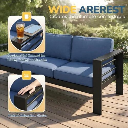 Miniatura 7 de Solaste Juego de muebles de patio de aluminio para todo tipo de clima, moderno juego de muebles de metal para exteriores con asientos profundos