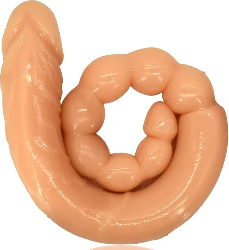 Miniatura 7 de Consolador de doble punta de 18.89 pulgadas Dong cuentas anales con venas y glande para estimulación anal vagina doble cara polla masajeador