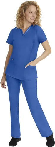 Miniatura 3 de healing hands Ropa quirúrgica superior de 3 bolsillos con cuello en V 2278 Jasmin para mujer, camiseta médica de etiqueta morada para mujer