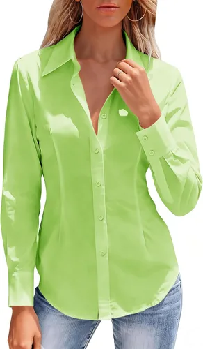 Miniatura 20 de Camisas con botones para mujer, camisa de vestir ajustada sin arrugas, blusa con cuello para trabajo, ropa de oficina, atuendo de otoño