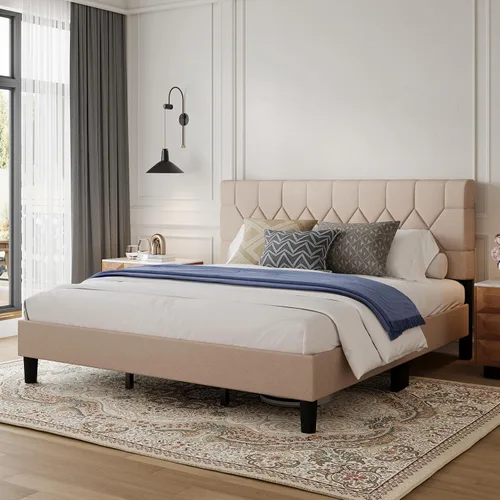 Miniatura 11 de Avenco Base de cama de tamaño matrimonial, base de cama tapizada con cabecera ajustable de 3 alturas, fácil montaje sin herramientas