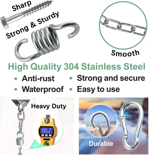 Miniatura 3 de weiatas Kit de accesorios para colgar silla hamaca con cadena y resorte, colgador de columpio de porche resistente, ganchos de techo giratorios 360