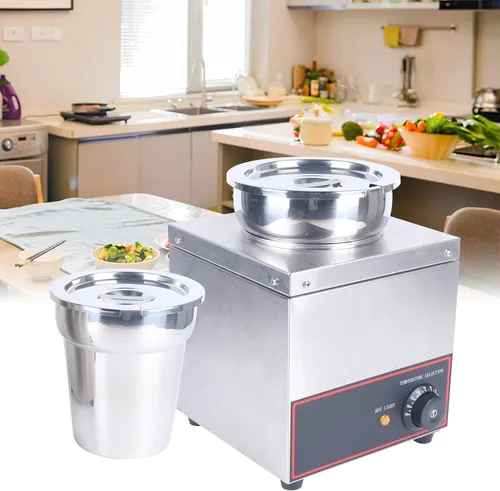 Miniatura 3 de Calentador de alimentos Bain Marie de grado comercial, 1 olla redonda, calentador de alimentos de acero inoxidable, mesa de vapor para catering