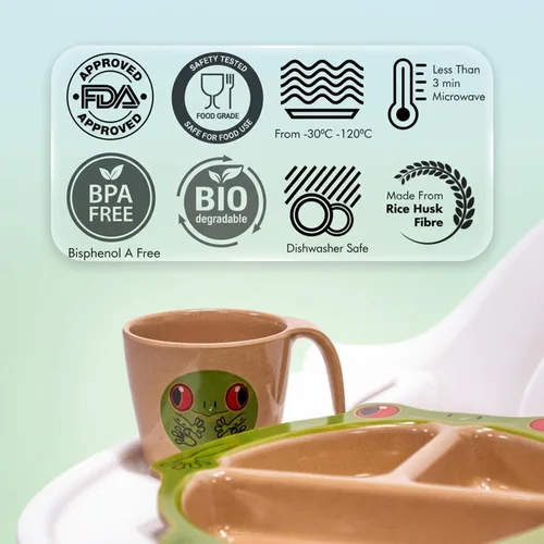 Miniatura 4 de Refresh-A-Baby Juego de alimentación ecológico de cáscara de arroz para niños, 4 piezas, incluye plato dividido, ventosa, cuchara, taza, sin BPA