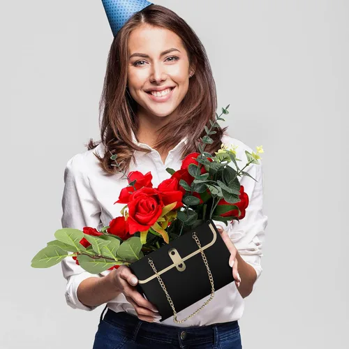 Miniatura 7 de Lincia 12 cajas de flores negras para boda, bolsa de regalo de flores negras, cajas de ramo con asas para arreglos, papel de regalo de ramo