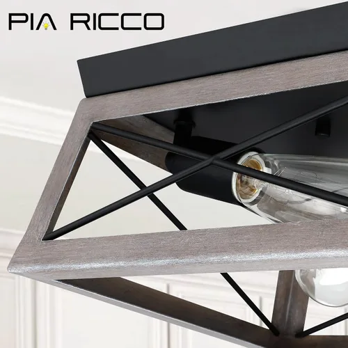 Miniatura 7 de Pia Ricco Lámpara de techo de montaje empotrado, lámpara de techo industrial al aire libre para porche delantero, estilo rústico de granja, luz Gris