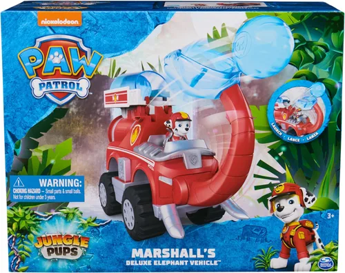 Miniatura 9 de Paw Patrol Jungle Pups, Camión de bomberos de elefante Marshall con lanzador de proyectiles, camión de juguete con figura de acción, juguetes