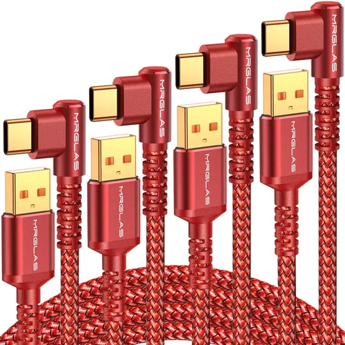 Miniatura 16 de MRGLAS Cable de carga USB C de 3.2A, [4 unidades, 10+6.6+3.3+1.6 pies] USB A a USB C en ángulo recto chapado en oro tipo C cargador de carga rápida