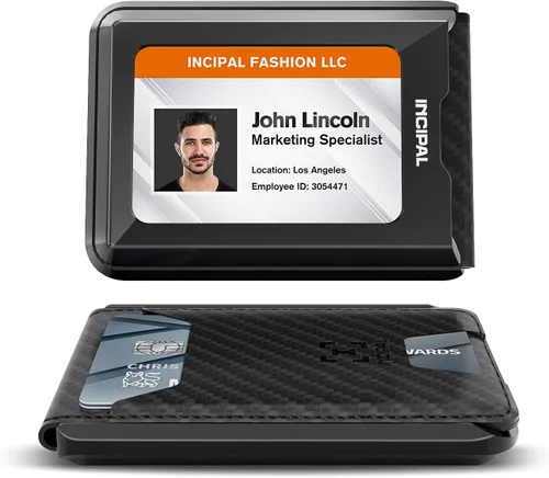 INCIPAL Cartera minimalista de cuero para hombre, soporte de tarjeta de crédito de metal de cuero con clip para dinero, Fibra de carbono, Soporte
