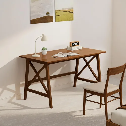 Miniatura 8 de NELYE Escritorio moderno de madera maciza, mesa de computadora simple de 48 pulgadas para oficina en casa, estudio, escritura, estación de trabajo