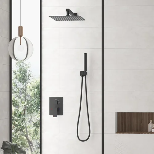 Miniatura 9 de Hoimpro Juego de sistema de ducha con cabezal de ducha mezclador de lluvia de baño de 12 pulgadas y ducha de mano montada en la pared, combo