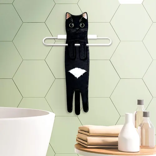 Miniatura 3 de Toallas de mano para baño y cocina, toallas decorativas para rostro con diseño de gato que se secan rápidamente y se cuelgan; regalos divertidos