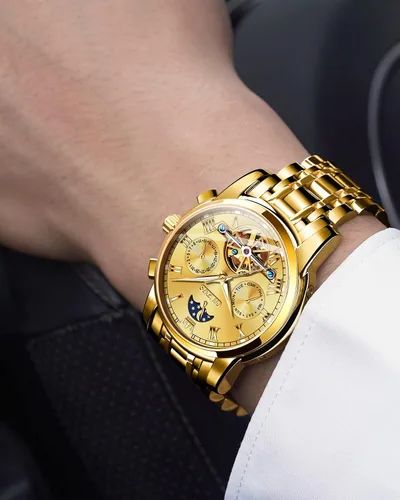 Miniatura 5 de OLEVS Relojes automáticos para hombre diseño de esqueleto Tourbillon cuerda automática reloj de pulsera de lujo fase lunar fecha impermeable