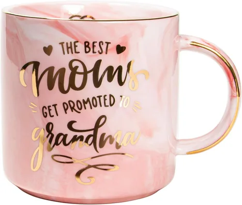 VILIGHT Regalos para la abuela por primera vez, taza de promoción a la abuela, anuncio de embarazo para la nueva abuela, taza de café de mármol rosa