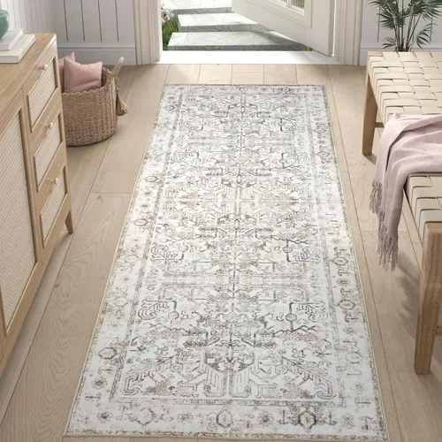 jinchan Alfombra de pasillo Lima 2x7 - Alfombra vintage para pasillo lavable a máquina con flores, antideslizante con respaldo de goma, alfombra