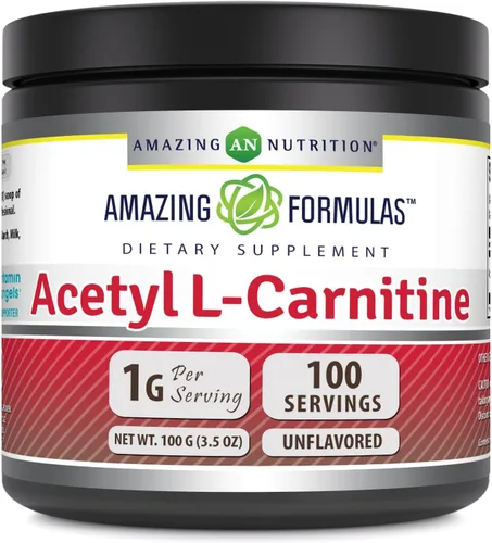 Amazing Formulas Acetil L-Carnitina 3.53 oz (3.5 onzas) Suplemento en polvo | 100 porciones | Sin OMG | Sin gluten | Fabricado en Estados Unidos